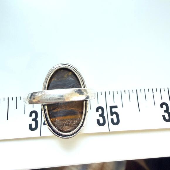 💕 Tiger eye silver plated gemstone ring. Stamped 925 size 8 hand made - Picture 9 of 12